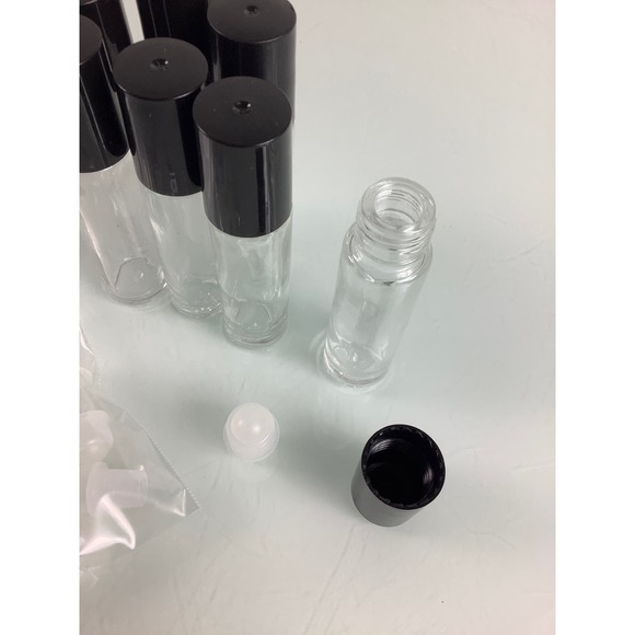 Clear glass black cap roll on bottles 10 ml qty 7 NEW - Picture 4 of 5